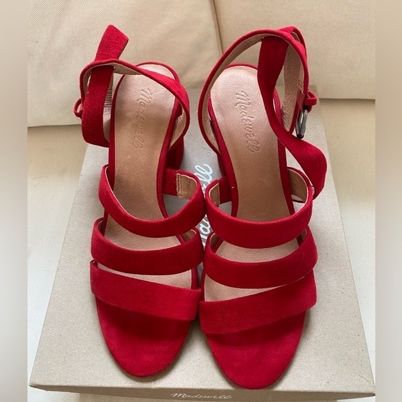 Madewell Shoes - Madewell Red Suede Strappy Block Heel Sandals Women's Size 8